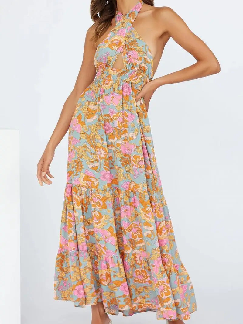 Elegant V Neck Wrap Maxi Dress