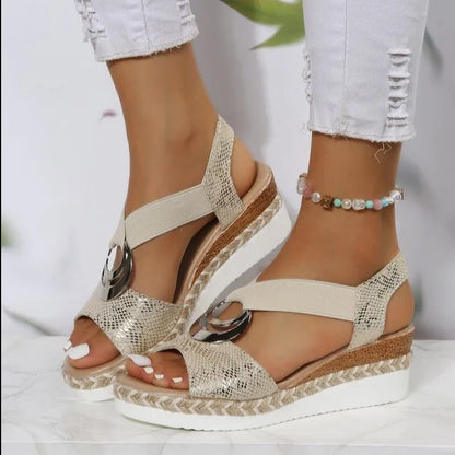 Snake Print Wedge Gladiator Sandals