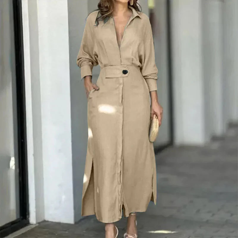Elegance Defined Lapel Office Maxi Dress