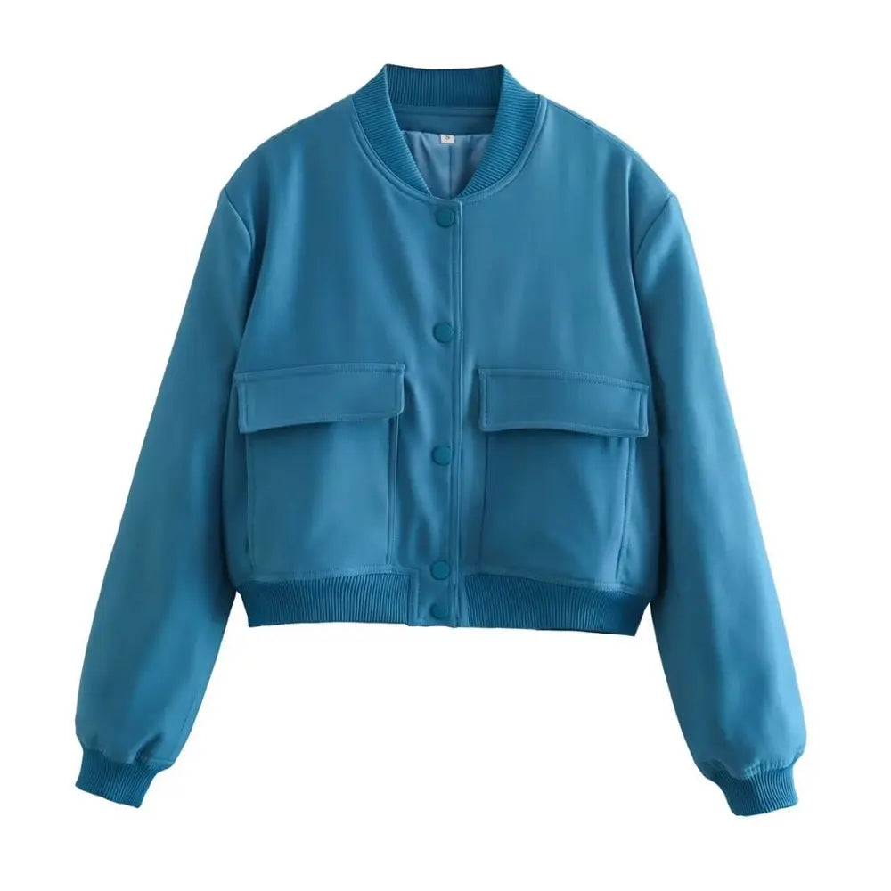 Stand Collar Pocket Jacket for Women