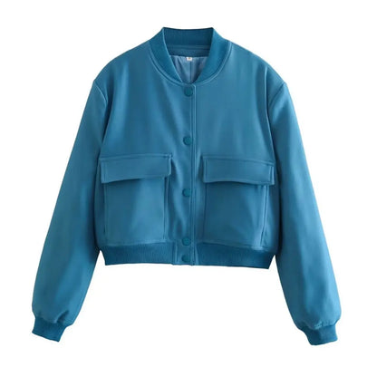 Stand Collar Pocket Jacket for Women