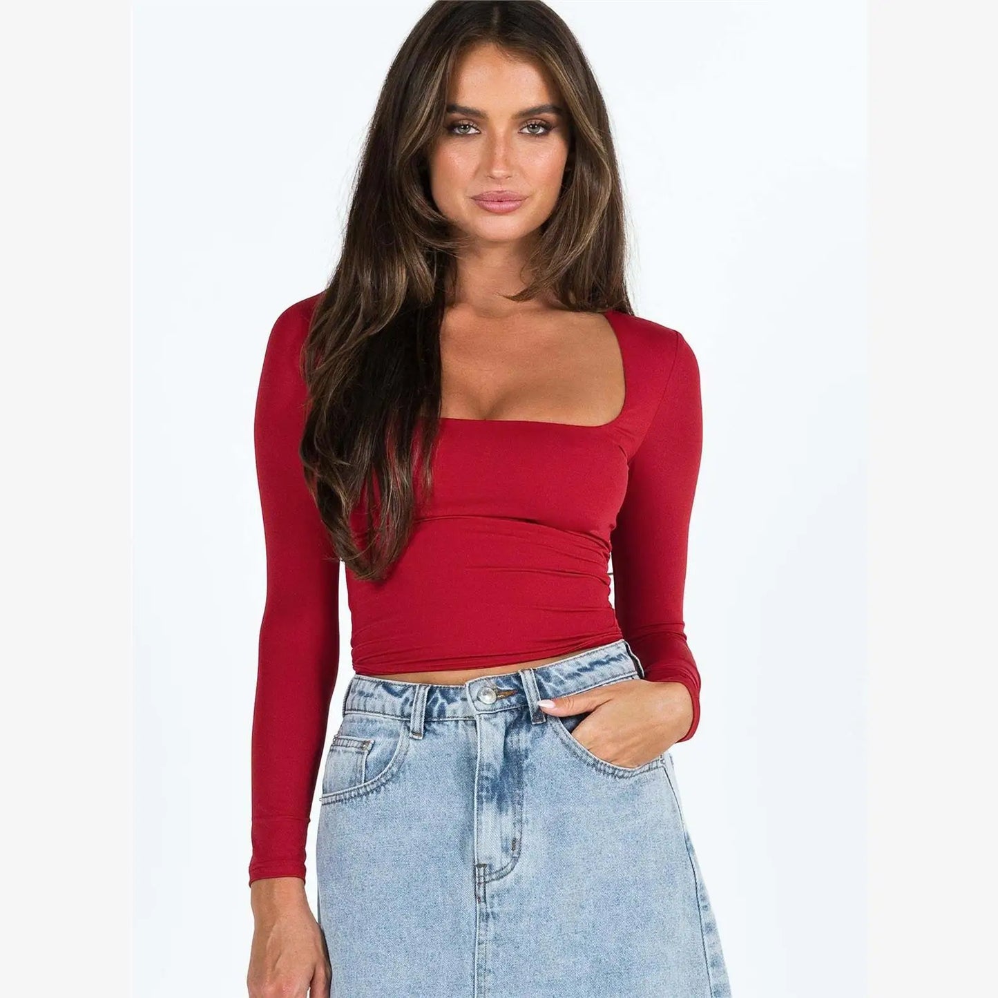 Street Muse Cropped Solid Long Sleeve Tee