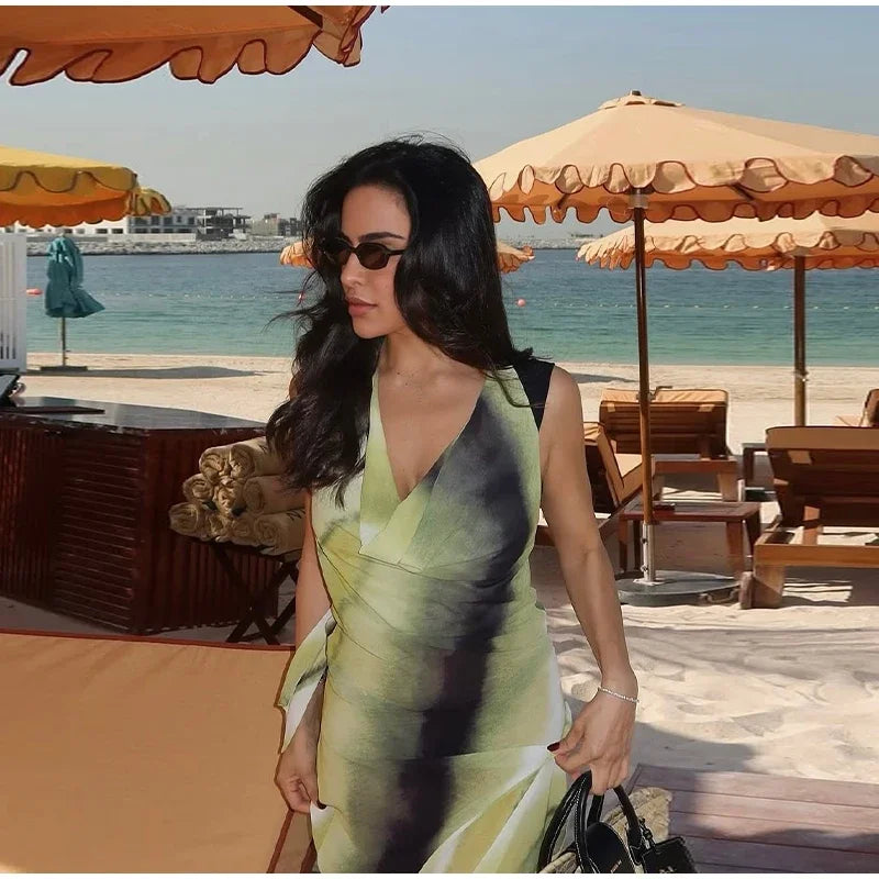 Chic Tie-Dye Backless Lace-Up Dress