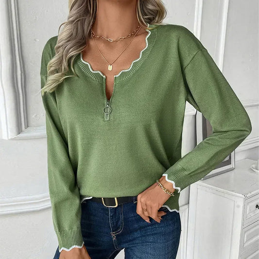 Contrast Zipper Knit Sweater