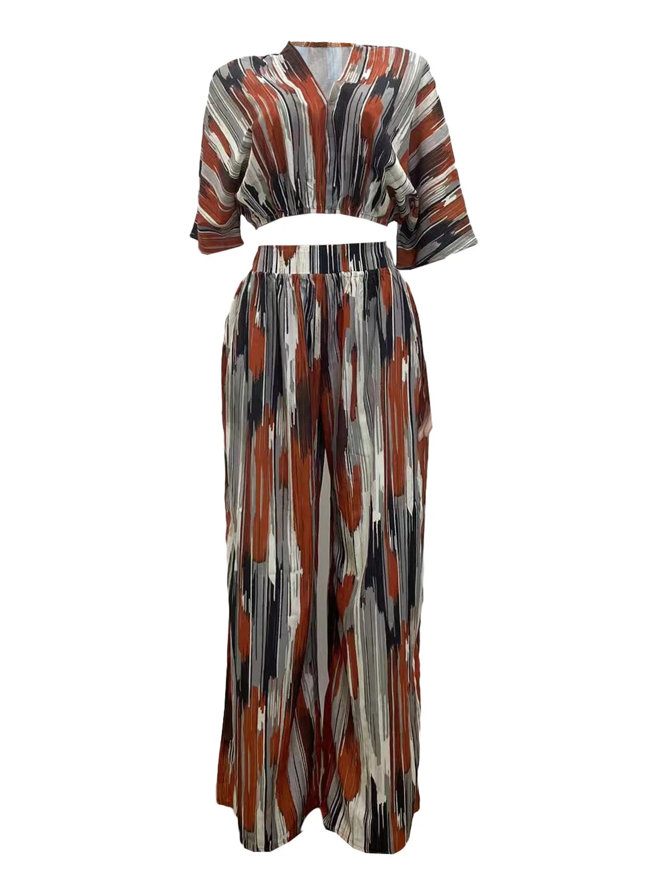 Striped V-Neck Two-Piece Set