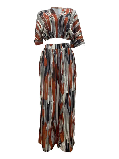 Striped V-Neck Two-Piece Set