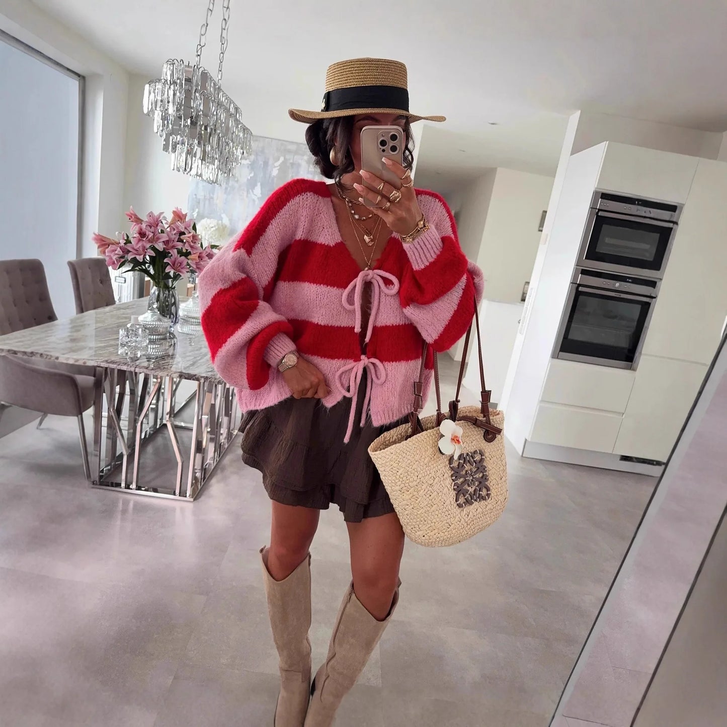 Knitted Open Cardigan Round Neck