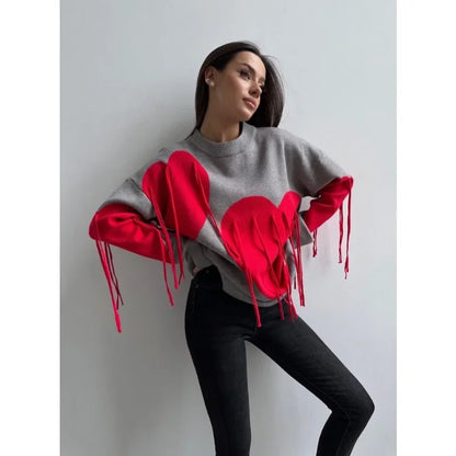 Playful Heart Tassel Sweater
