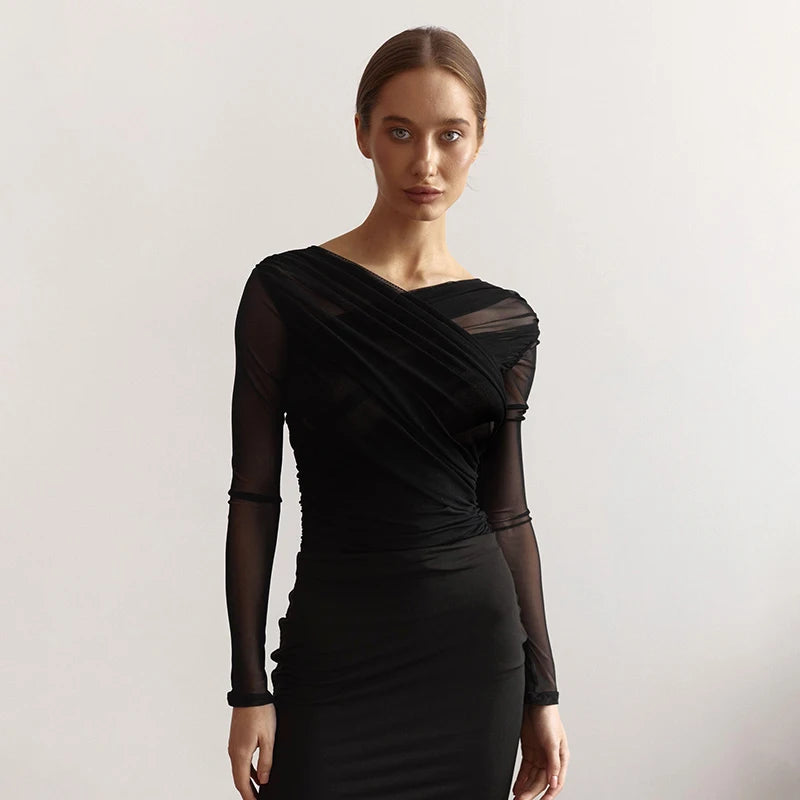 Luxe Sheer Cross Neck Mesh Top