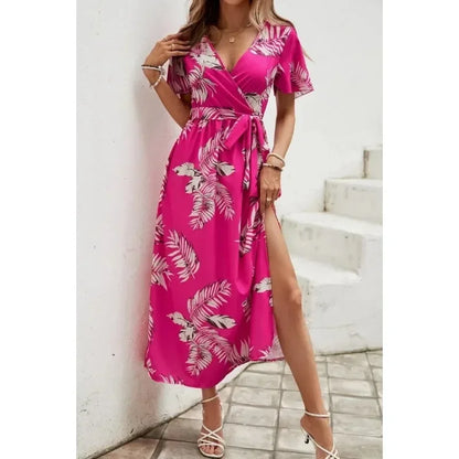 Elegant Curve V-Neck Belted Dress