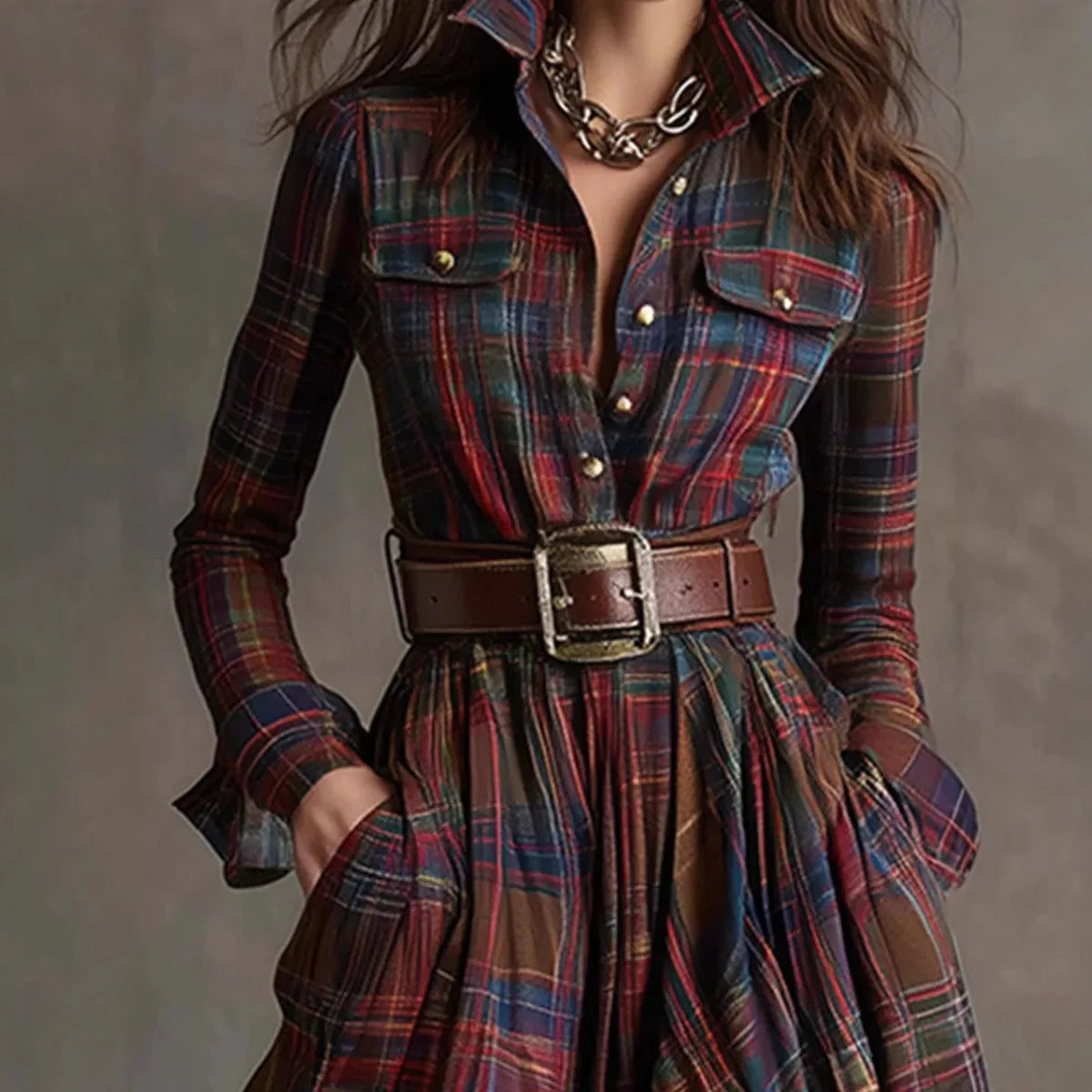 Women’s Plaid Maxi Shirt Dress