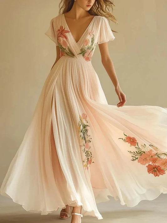Retro V-Neck Boho Maxi Dress