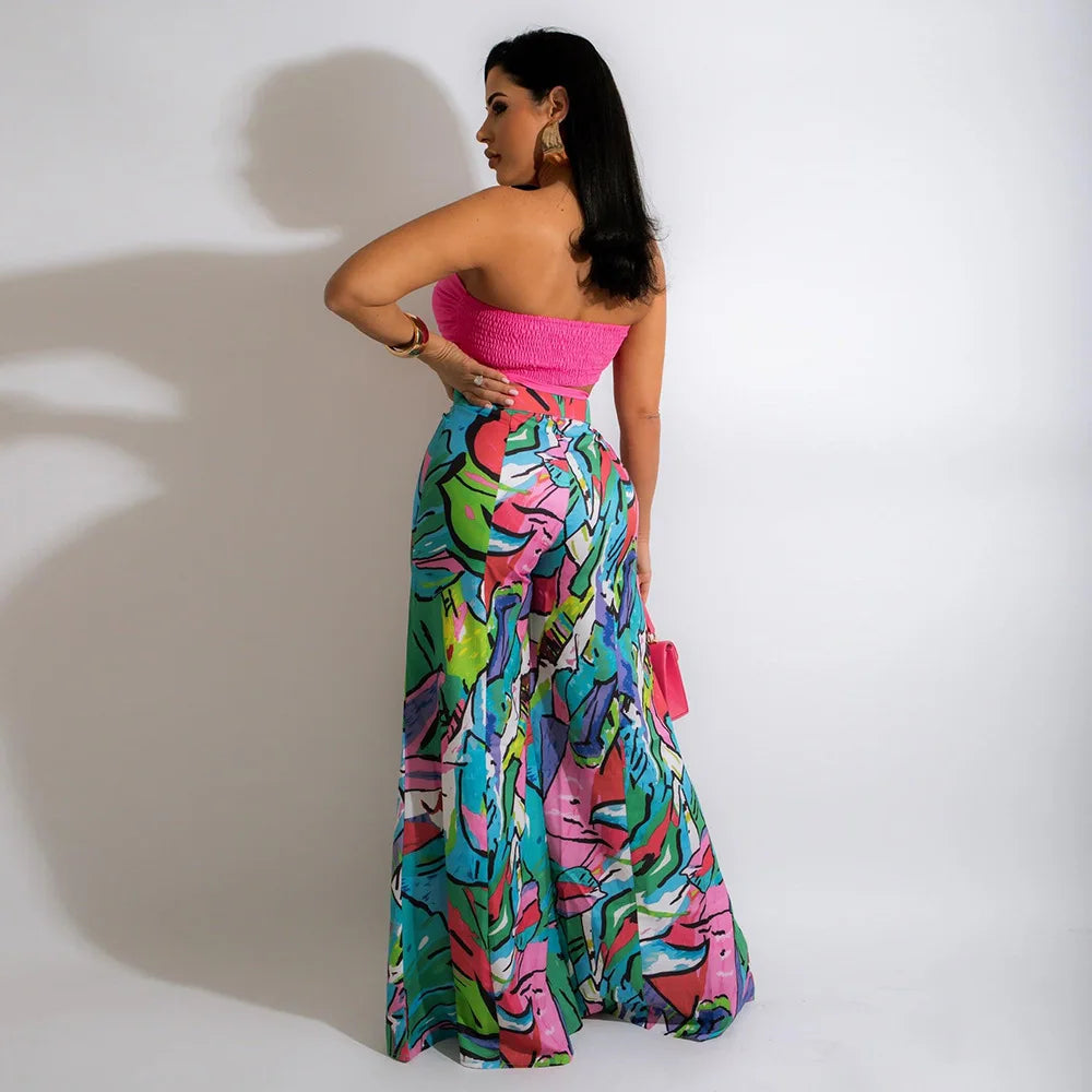 Vivid Bloom Strapless Trouser Set