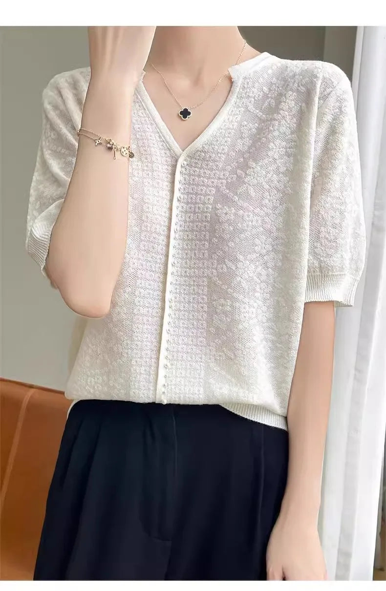 V-Neck Knitted Summer Top
