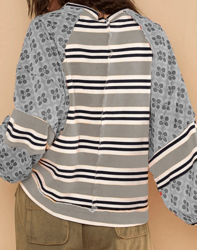 Vibrant Floral Stripe Hoodie