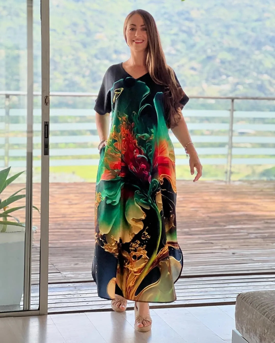 Bohemian V Neck Floral Maxi Dress