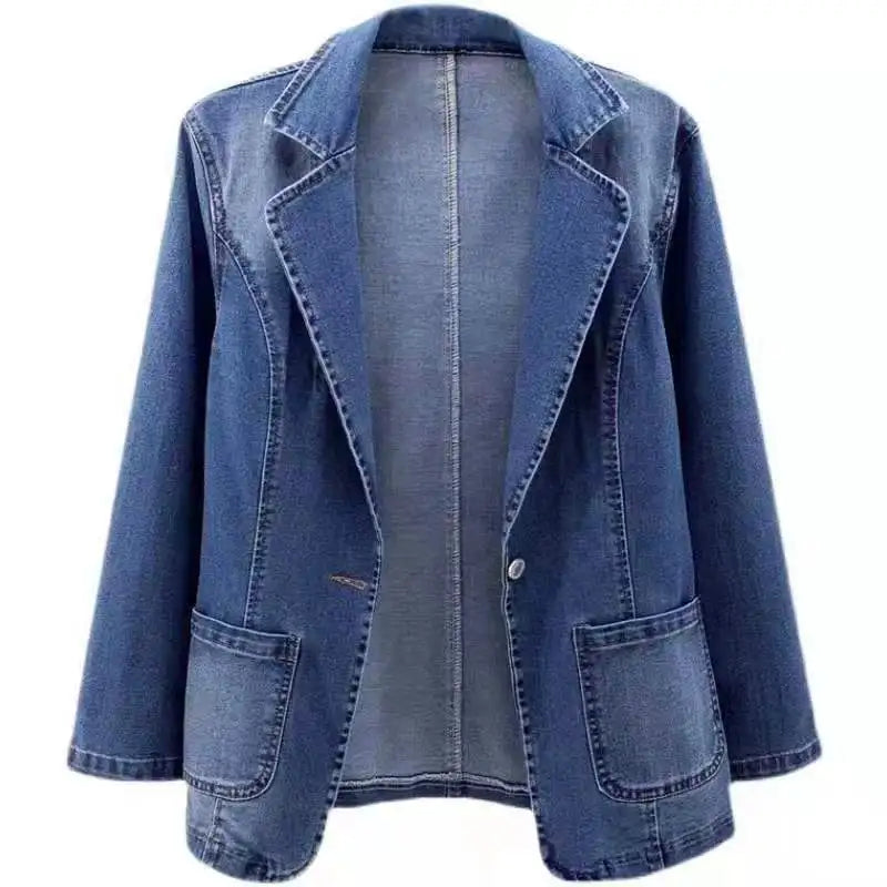 One Button Denim Suit Jacket