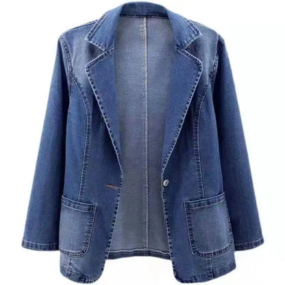 One Button Denim Suit Jacket
