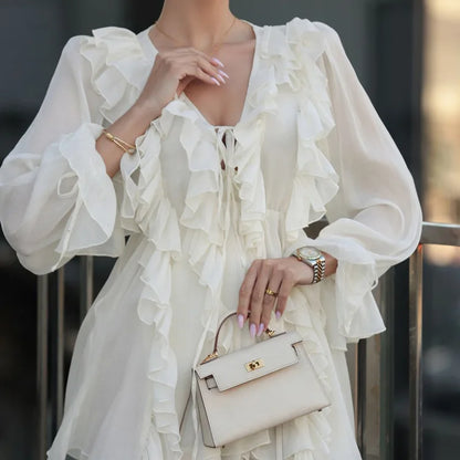 Sexy Sheer Lace Mesh Shirt Dress