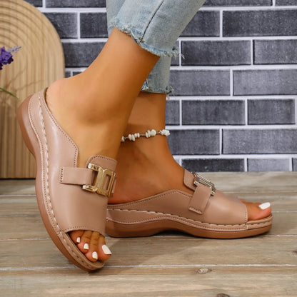 Summer Stride Chunky Wedge One-Shoulder Slippers