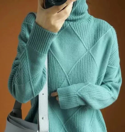 High Collar Sweater  Pure Color Diamond