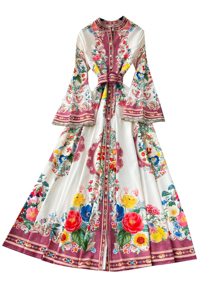 Royal Bloom Cinched Waist Maxi Dress