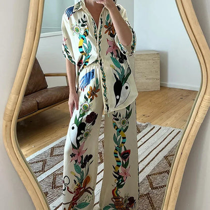 Vibrant Colorblock Wide-Leg Two-Piece Set