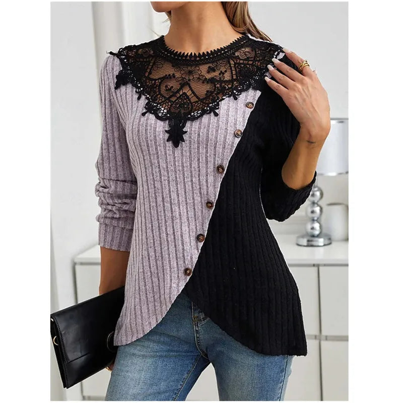 Lace Echo Cross-Hem Knit Top