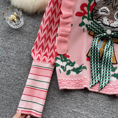 Whimsical Charm Cat Embroidered Sweater
