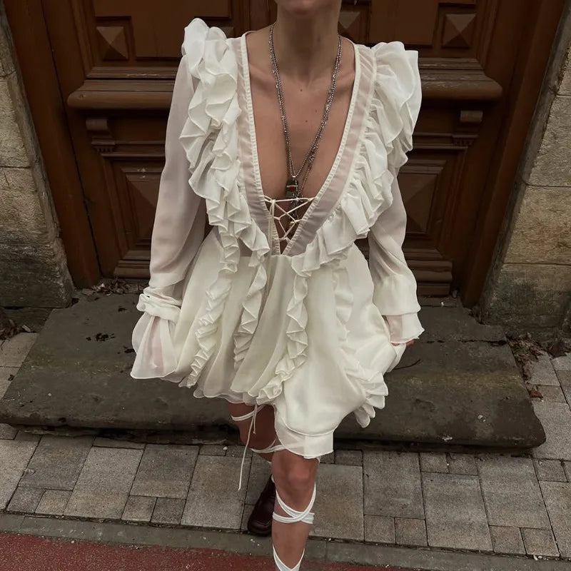 Sexy Sheer Lace Mesh Shirt Dress