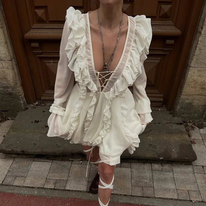 Sexy Sheer Lace Mesh Shirt Dress