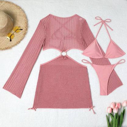 3-Piece Crochet Bikini & Cover-Up Set