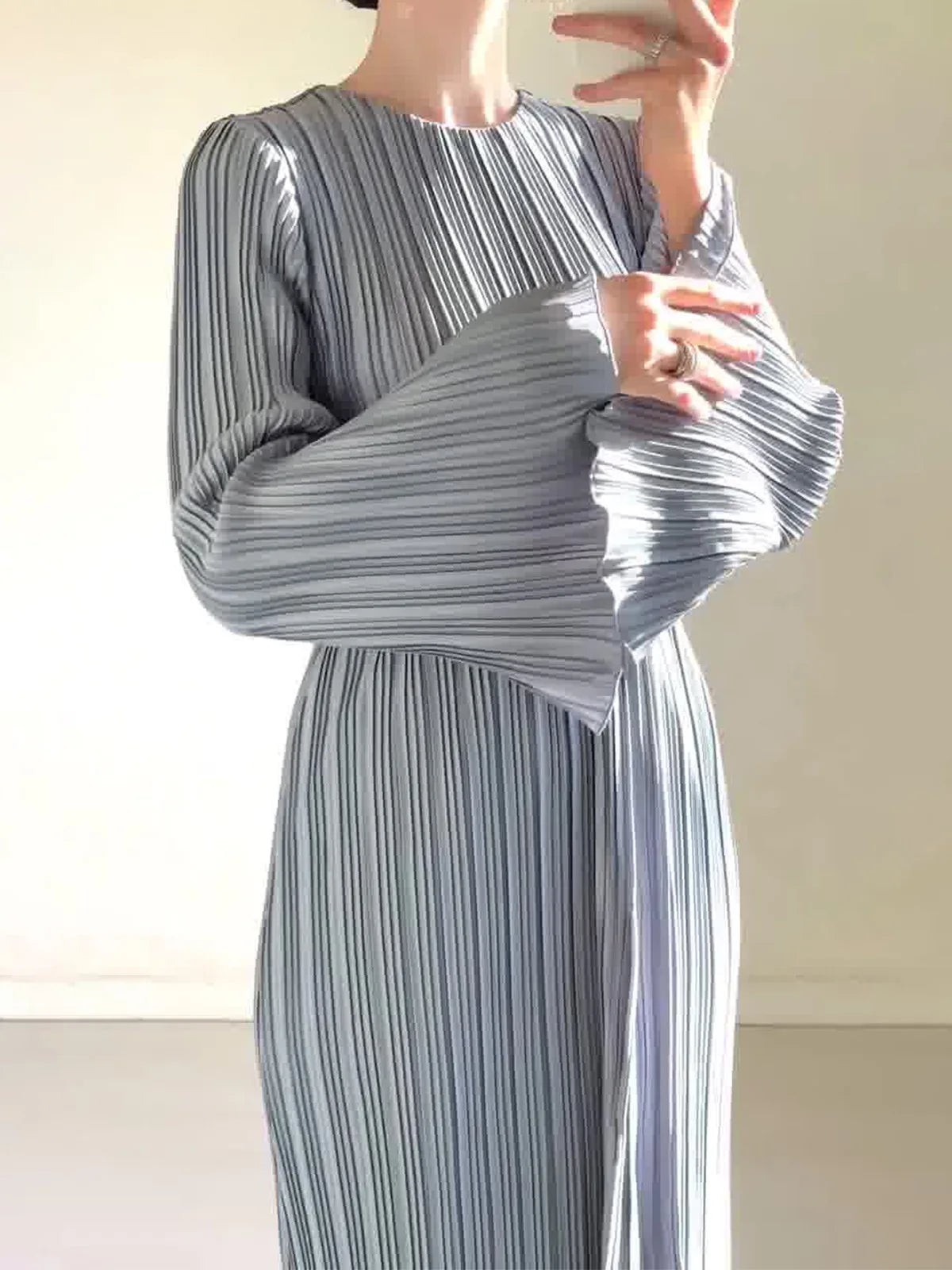 Pleated Flare Sleeve Maxi Dress