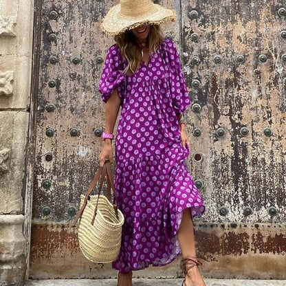 Geometric Print Bubble Sleeve Dress