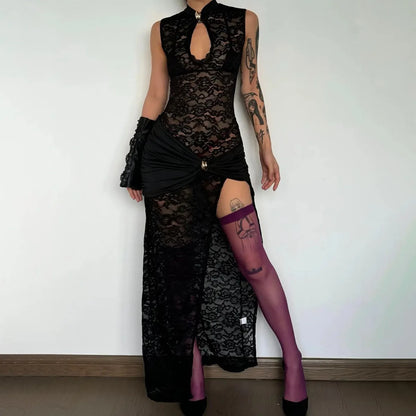 Sexy Lace High Slit Maxi Dress