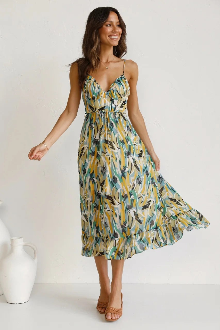 Summer Printed V-Neck Dress