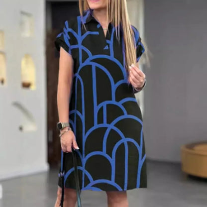 Elegant Summer V-Neck Printed Dress with Pockets