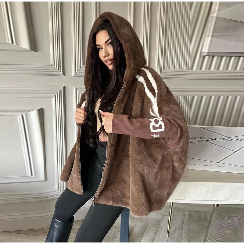 Women’s Knitted Patchwork Faux Fur Short Coat