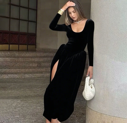 Ruched Low Cut Maxi Dress