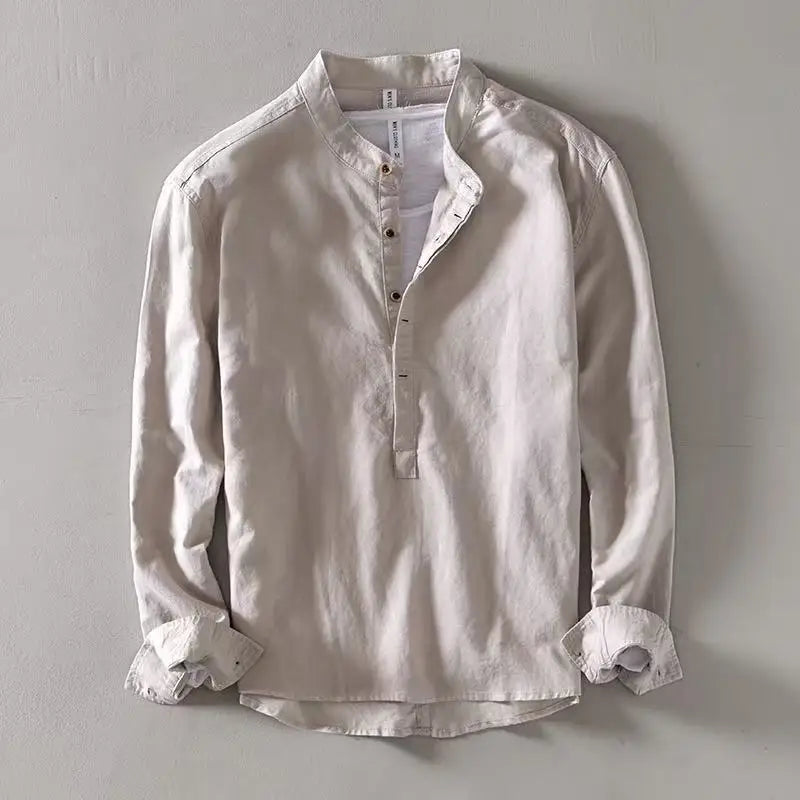 Linen Stand Collar Shirt