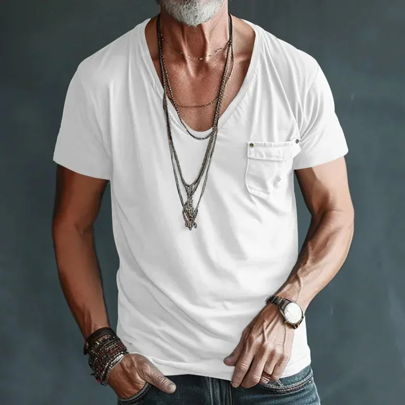 Men’s U-Neck Solid Casual T-Shirt