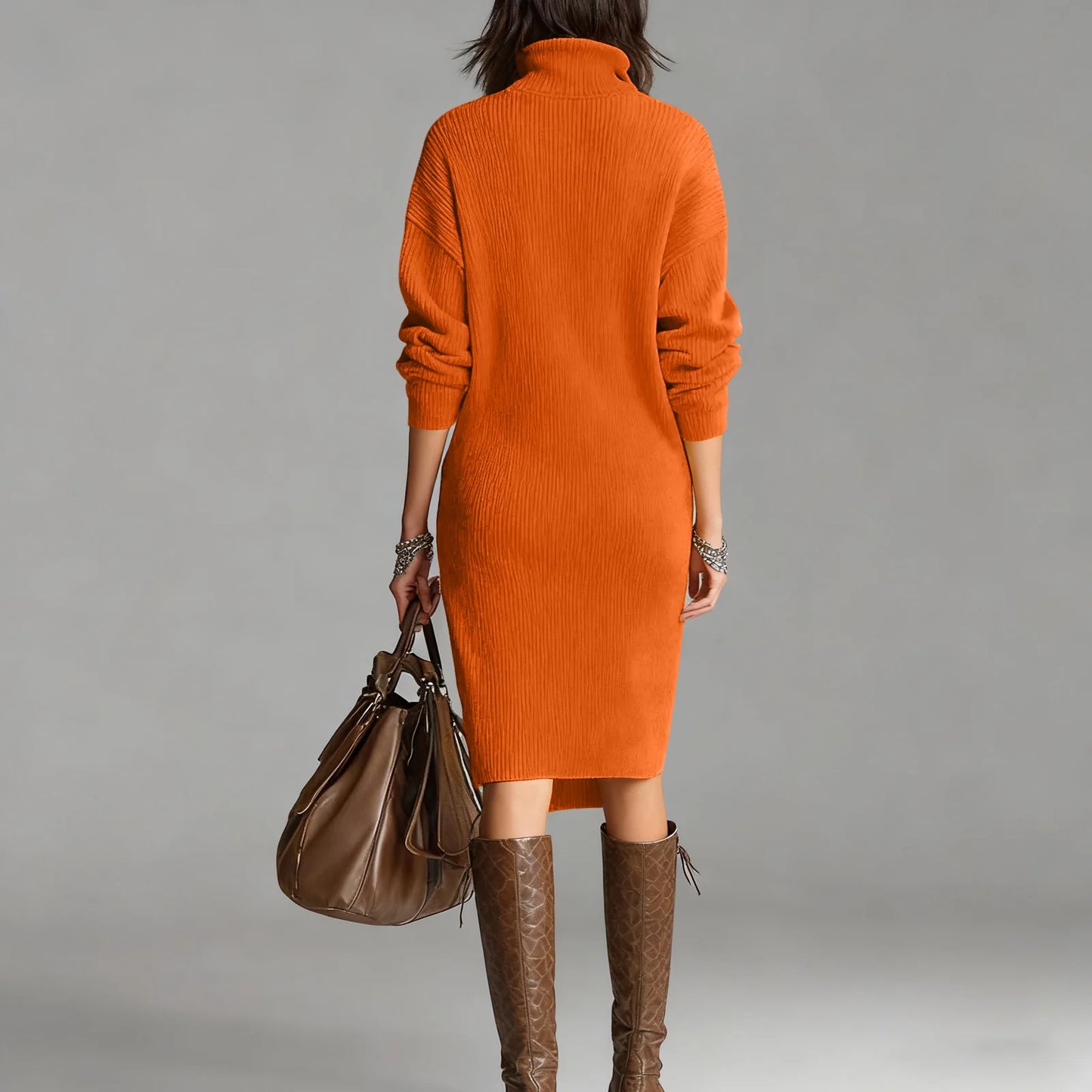 Casual Button Loose Mid-Length Knitting Sweater Dress