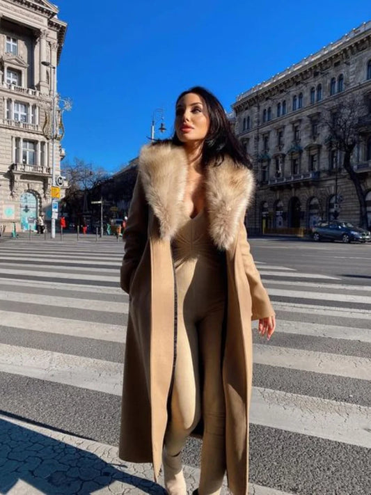 Fur Lapel Wool Overcoat
