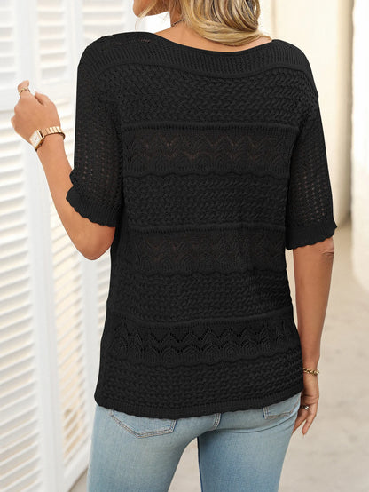 Knitted Hollow Floral Sleeve Top