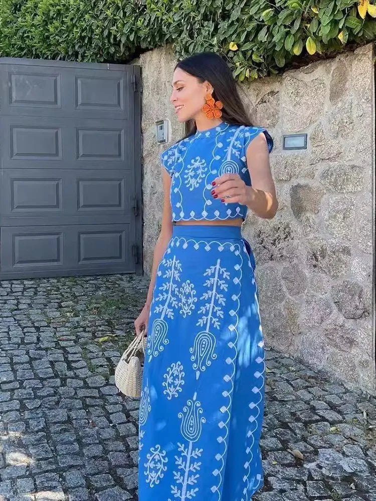 Boho Retro Print Skirt Set