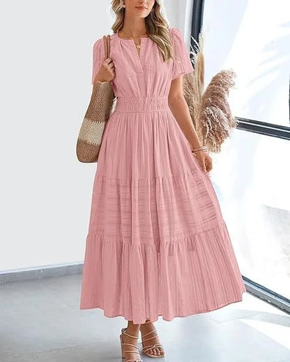 V-Neck Puff Sleeve Beach Dress