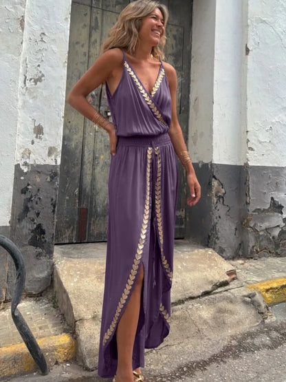Golden Hour Elegance V-Neck Romper