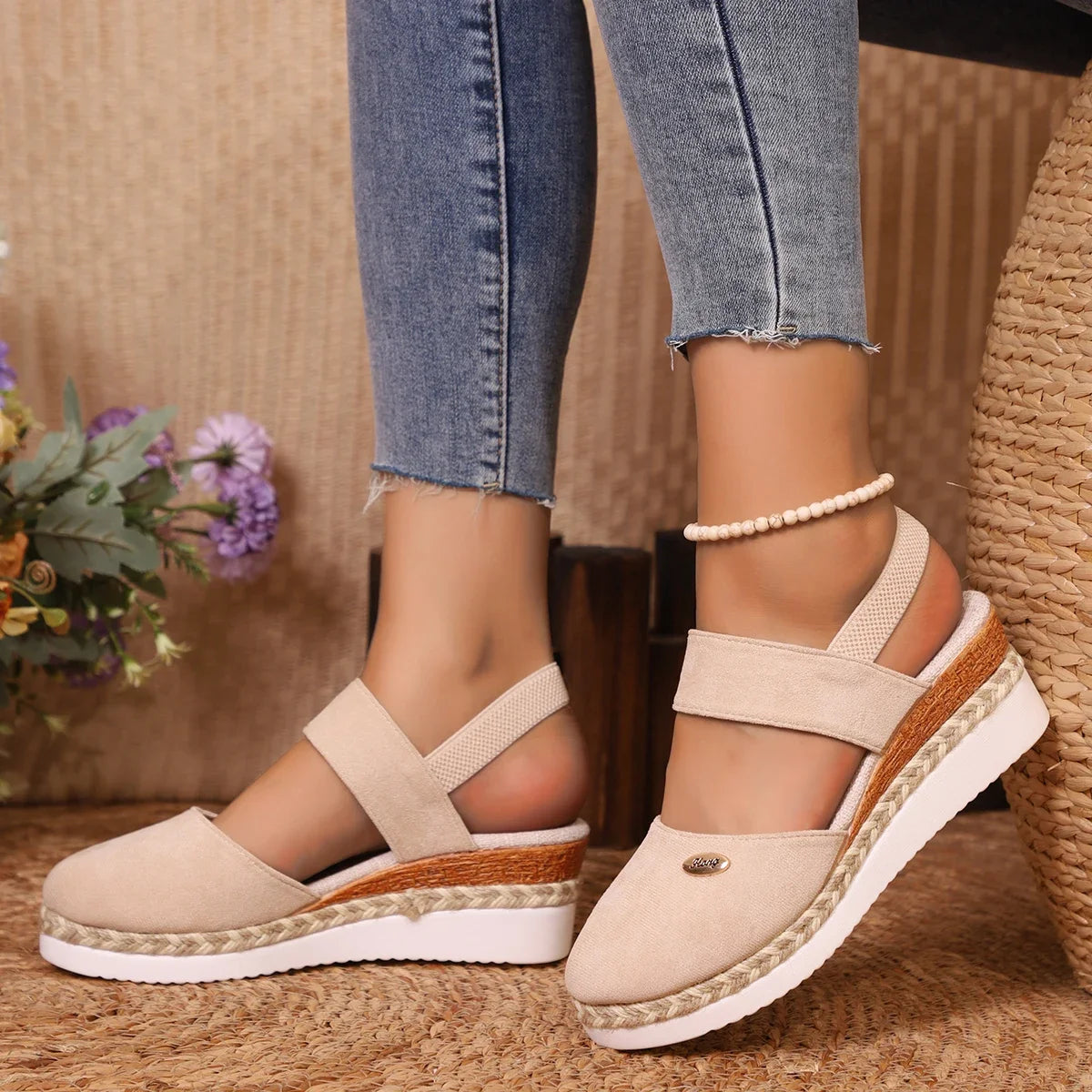 Handmade Linen Wedge Sandals