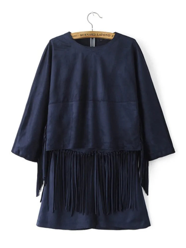 Women’s Navy Blue Suede Skirt Set