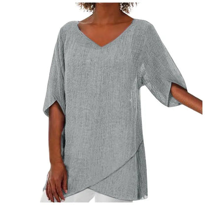 Blue Cotton V-Neck